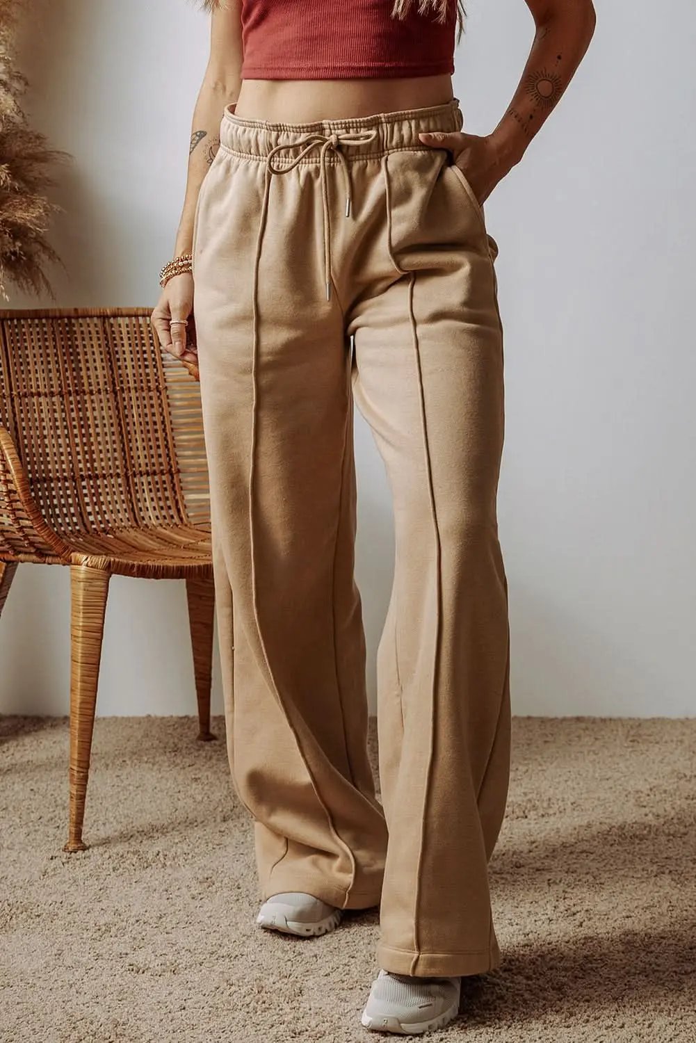 Trendy smoke gray wide leg pants - Love Salve